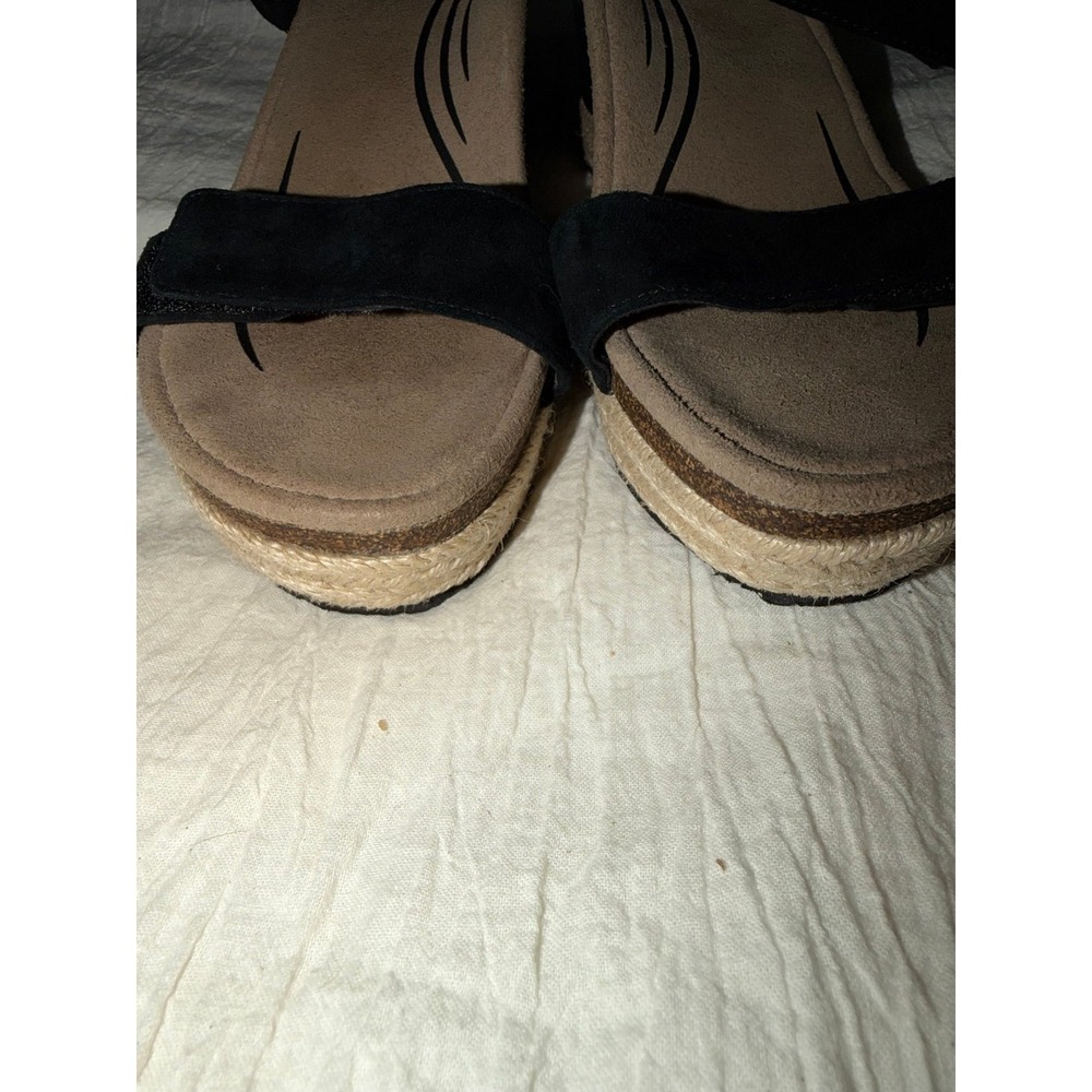 Aetrex Sydney espadrilles wedge ankle strap black tan sandals 7.5 - 8 women's - Picture 2 of 10